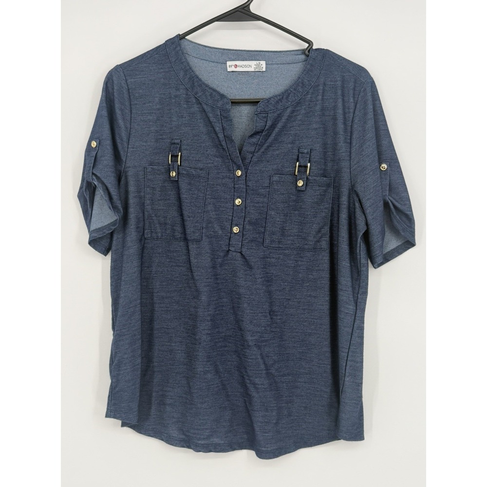 89th and Madison Women's Blue Short Sleeve Top Large